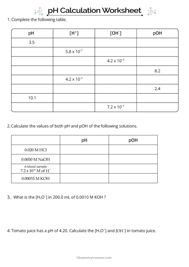 Free Printable pH Worksheets