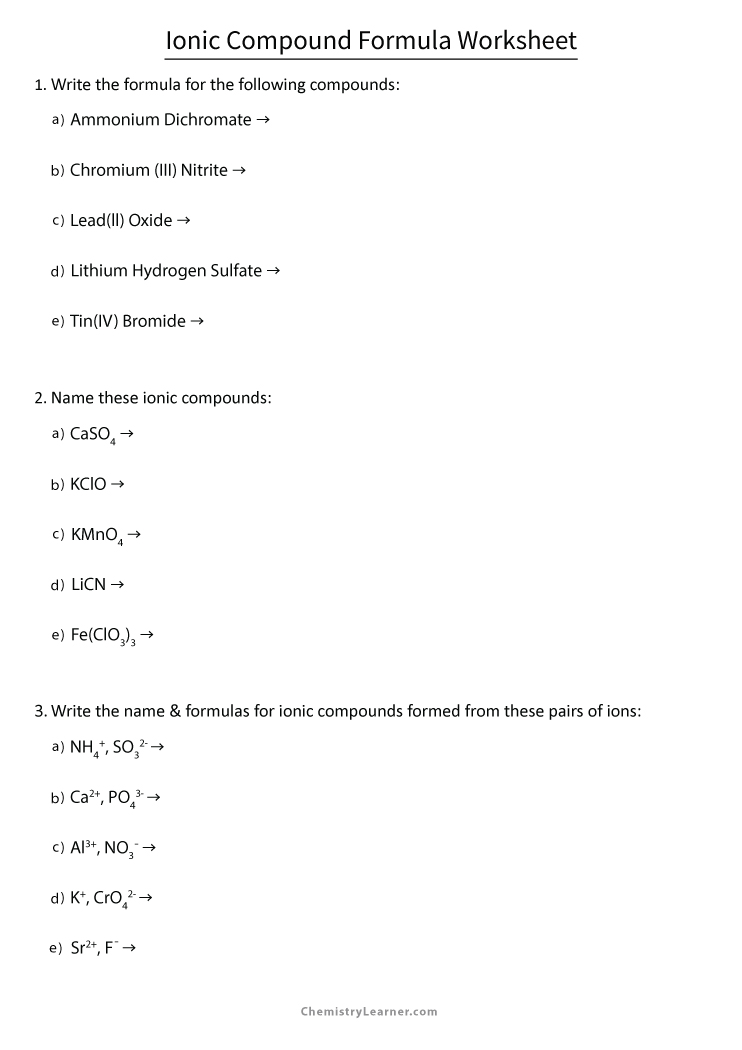 Free Printable Naming Ionic Compounds Worksheets