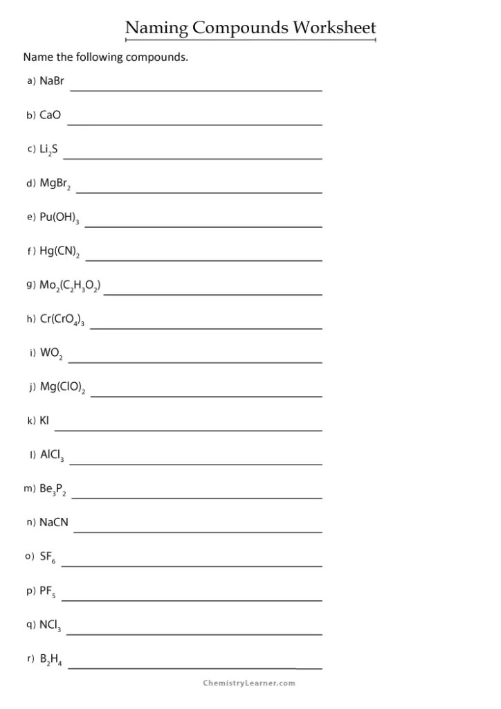 Free Printable Naming Compounds Worksheets