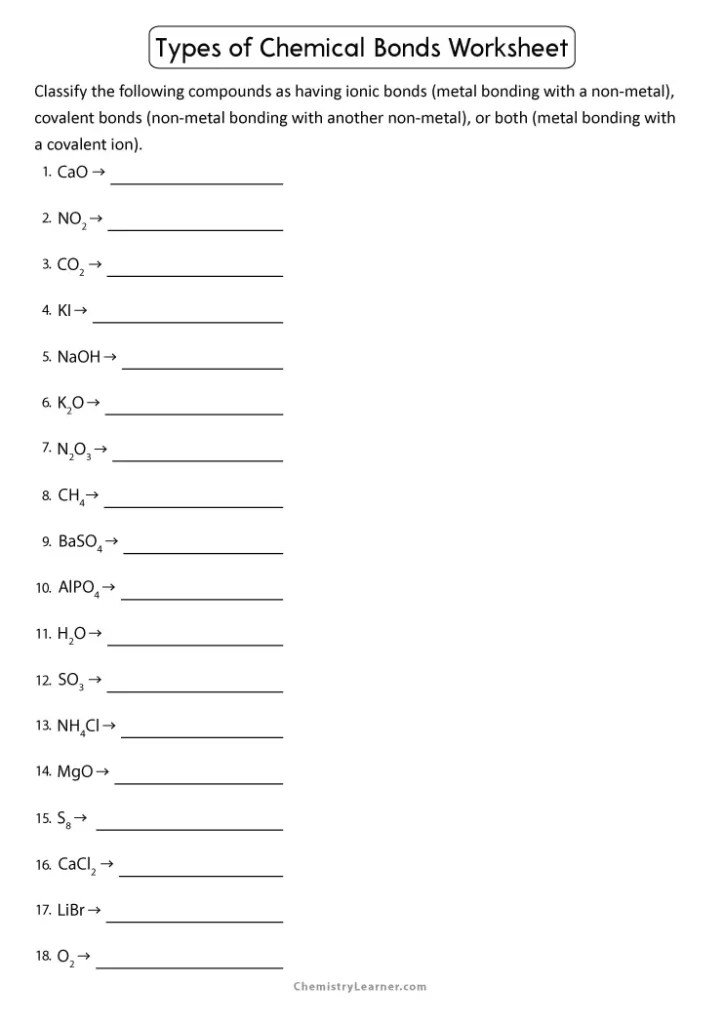 Free Printable Chemical Bonding Worksheets