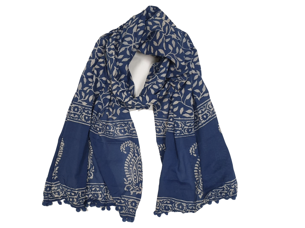 Indigo Hand Print Cotton Scarf