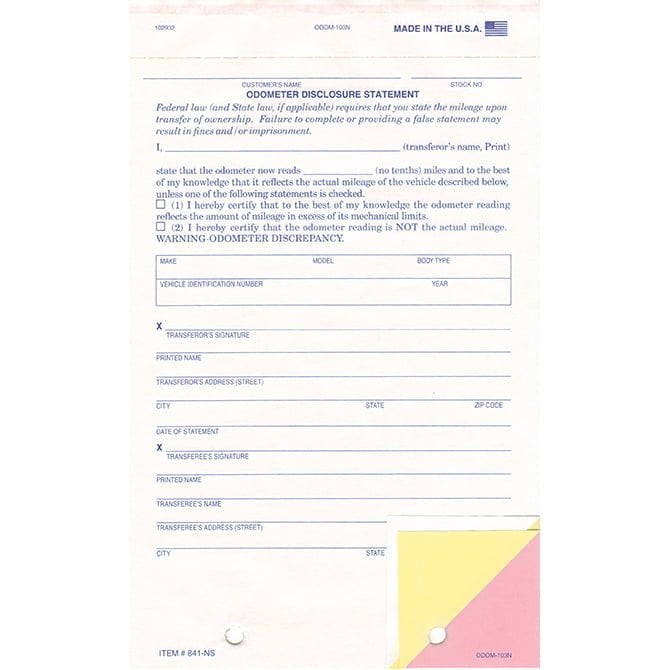 Odometer Disclosure Statements 841NS ChestersWeb