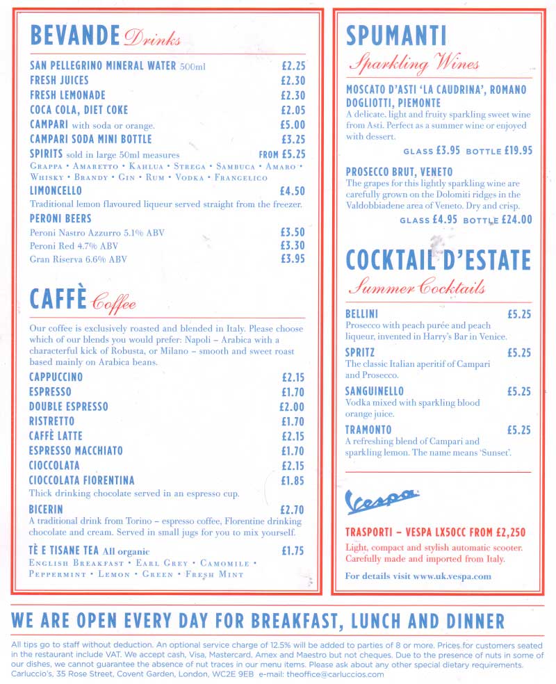 Chester Tourist Carluccio's Menu Bridge Street