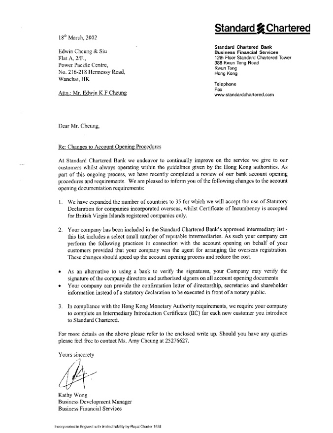 Standard Chartered Bank Qualified Professional Intermediary