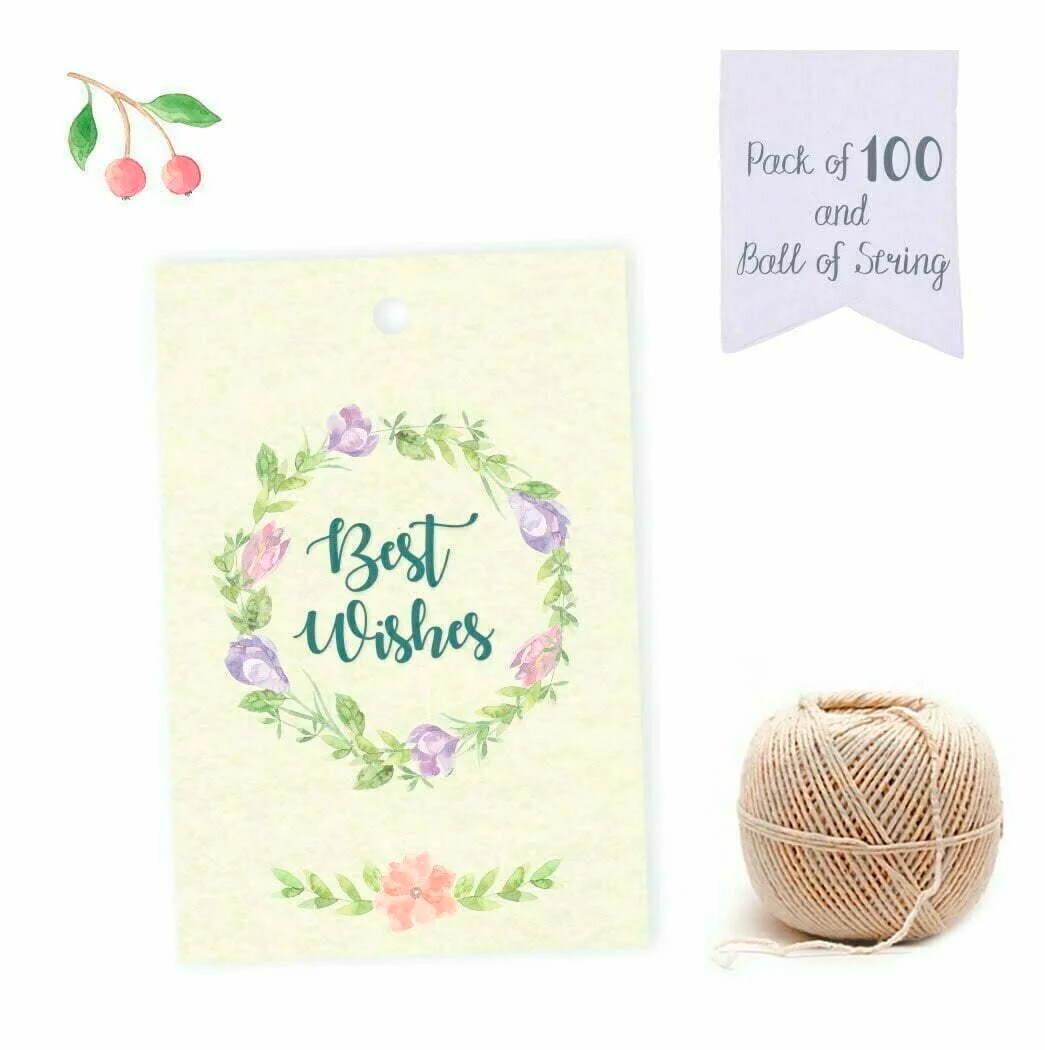 Best Wishes Floral Wreath 100 Gift Tags Chic a Choc