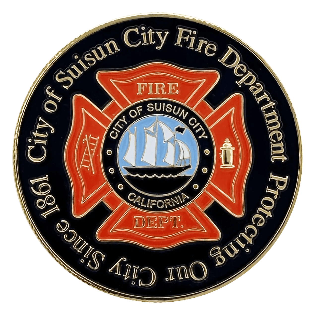SUISUN FIRE DEPARTMENT CHALLENGE COIN Size 1.75" Chicago Cop Shop