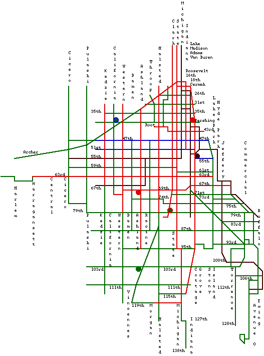 Chicago Bus Routes Map CHICAGO STREETCARS AND BUSES 1952