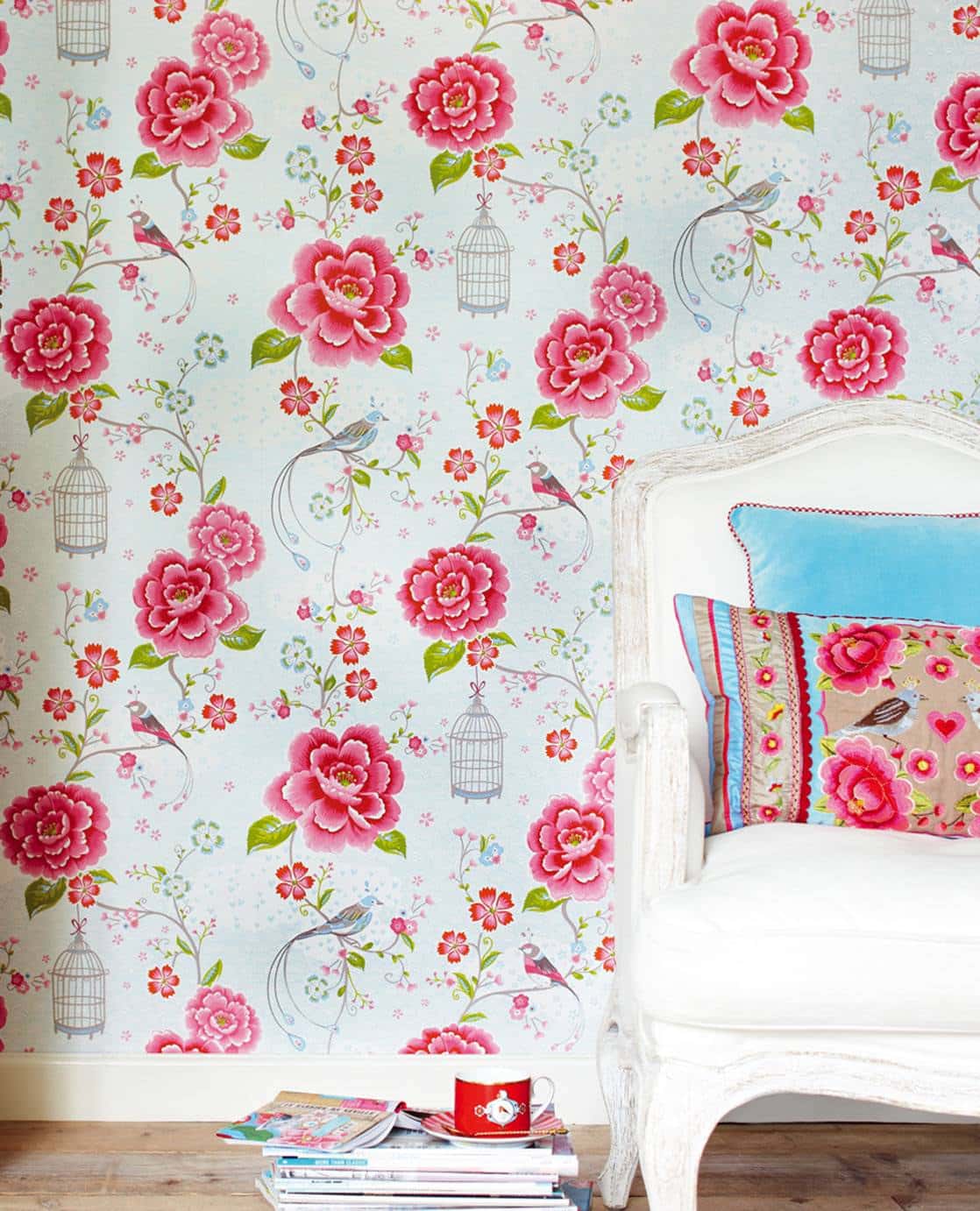 pip studio tapet Pip Studio Children's Wallpaper Of Birds And Flowers (In Various Colors)