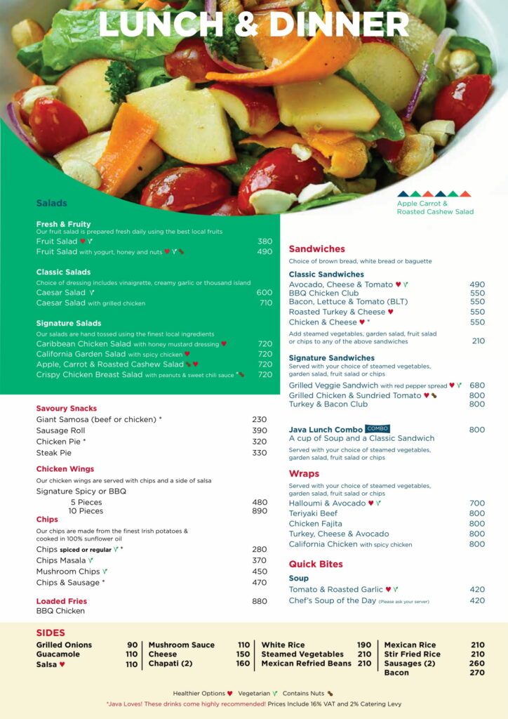 Java Menu Kenya, Java Junction Mall & B B House of Java 2 Terrific