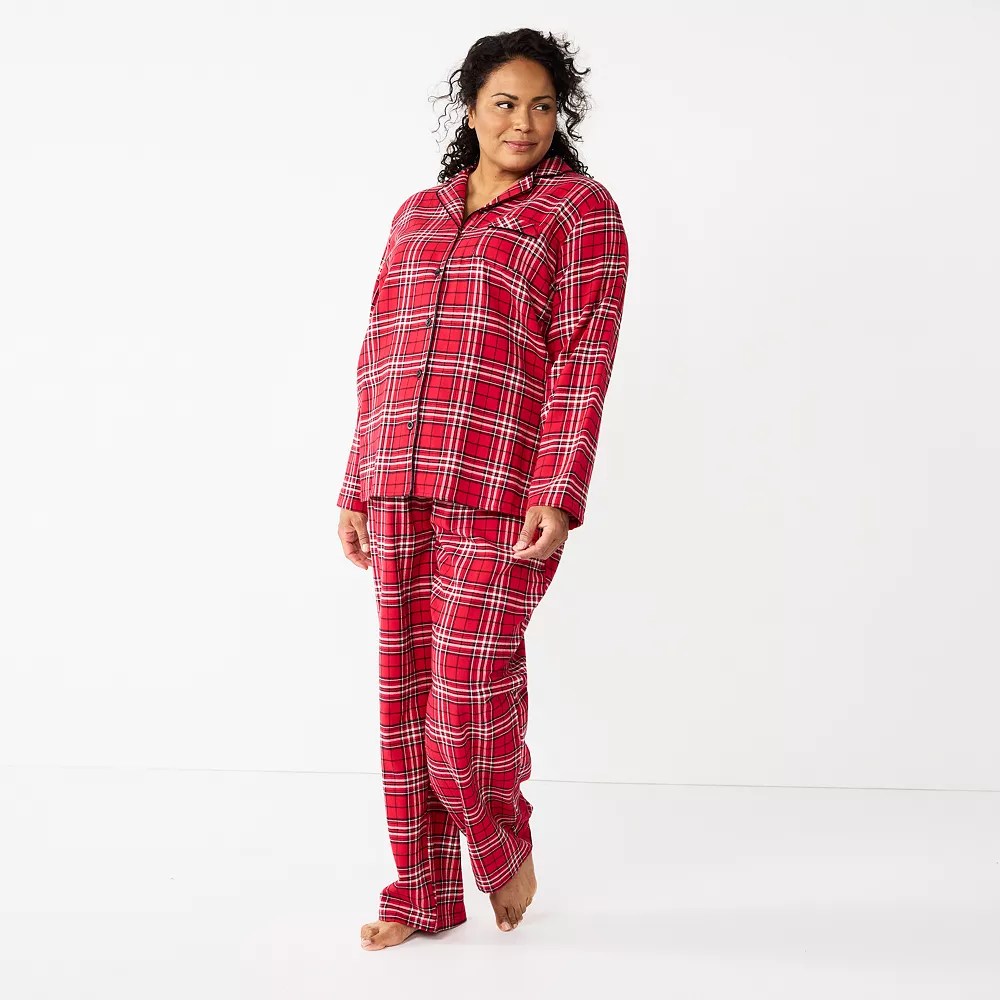 Plus Size Croft & Barrow® Flannel Long Sleeve Pajama Shirt & Pajama