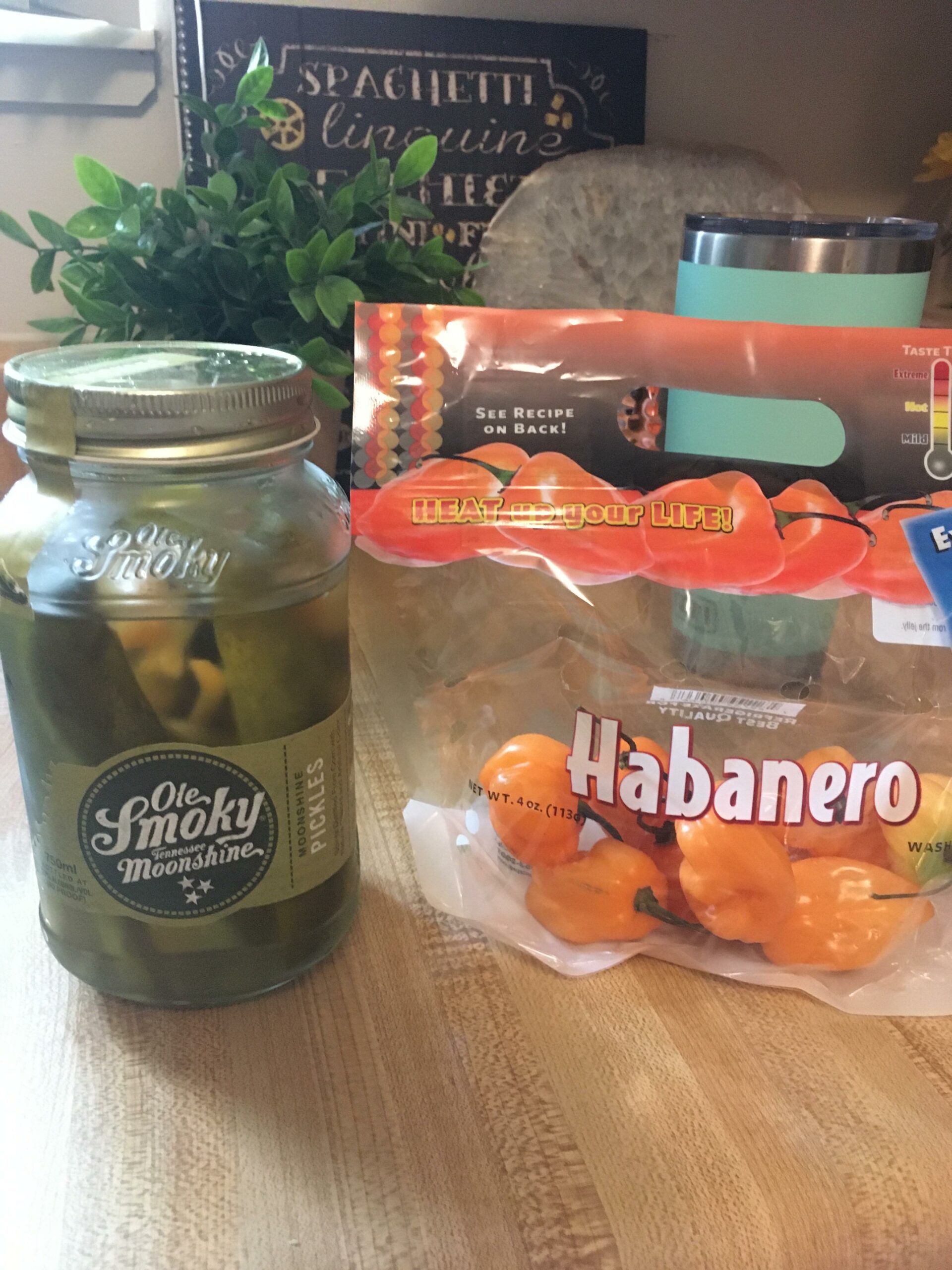 Old smoky moonshine pickles + habanero slices! Chili Chili