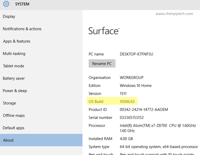 Windows 10 Finding Build Number Chimpytech