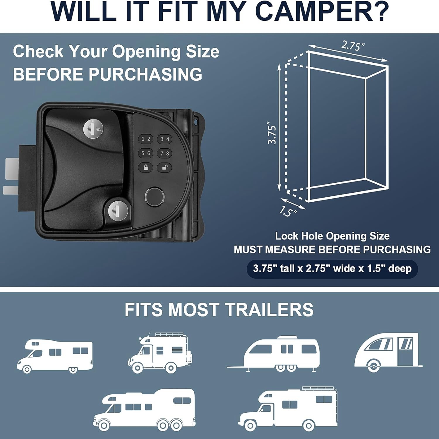 Zinc Alloy Keyless Entry RV Door Lock Kit With Keypad And Fingerprint