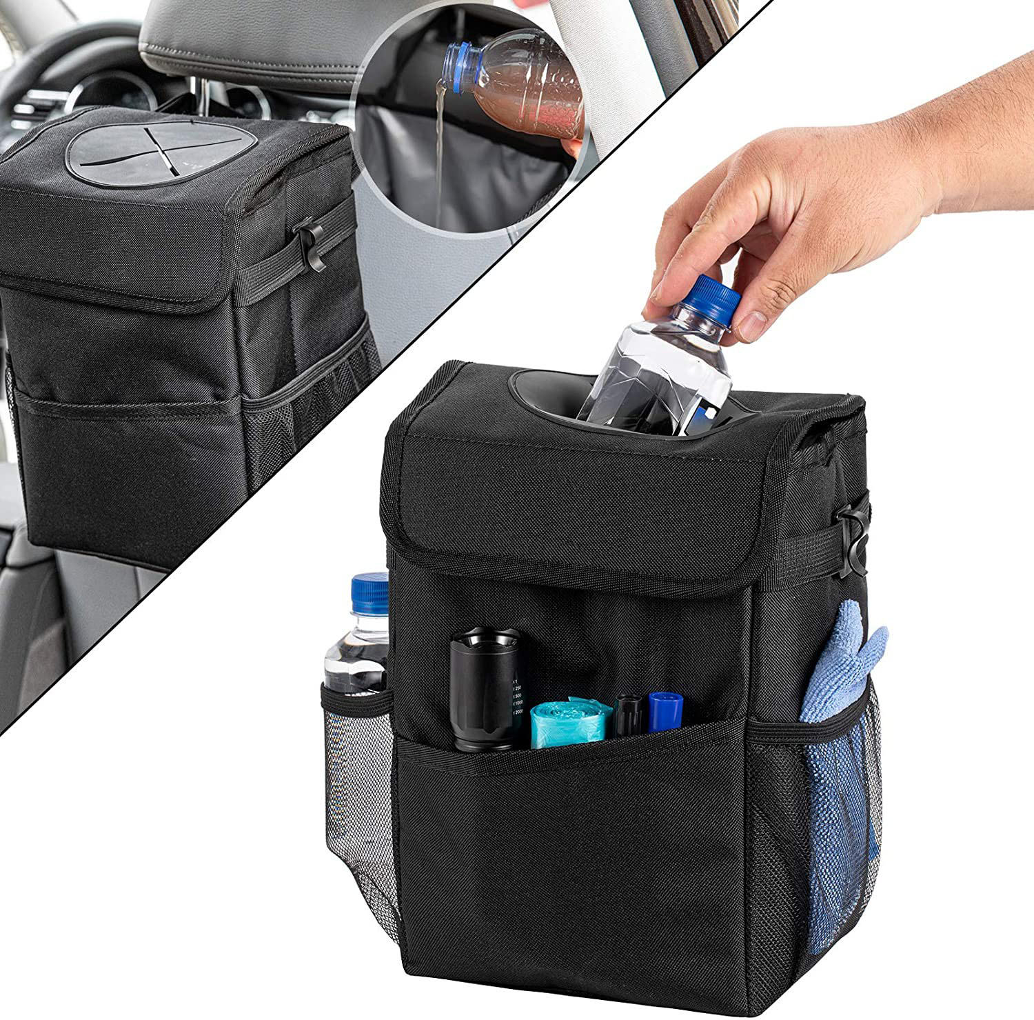 China 102086 2.3 Gallon Waterproof Car Trash Can Organizer Foldable