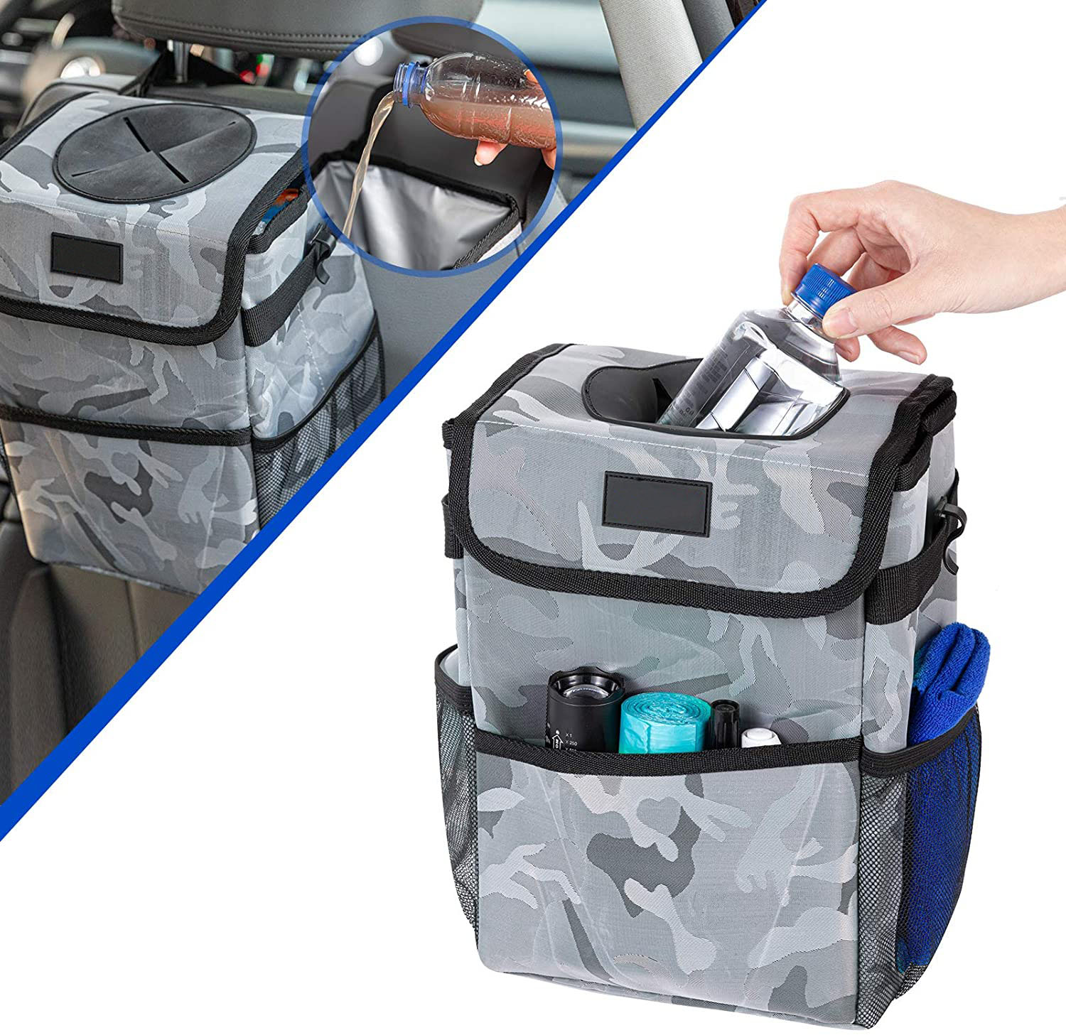 China 102086F Camo 2.3 Gallon Waterproof Car Trash Can Organizer