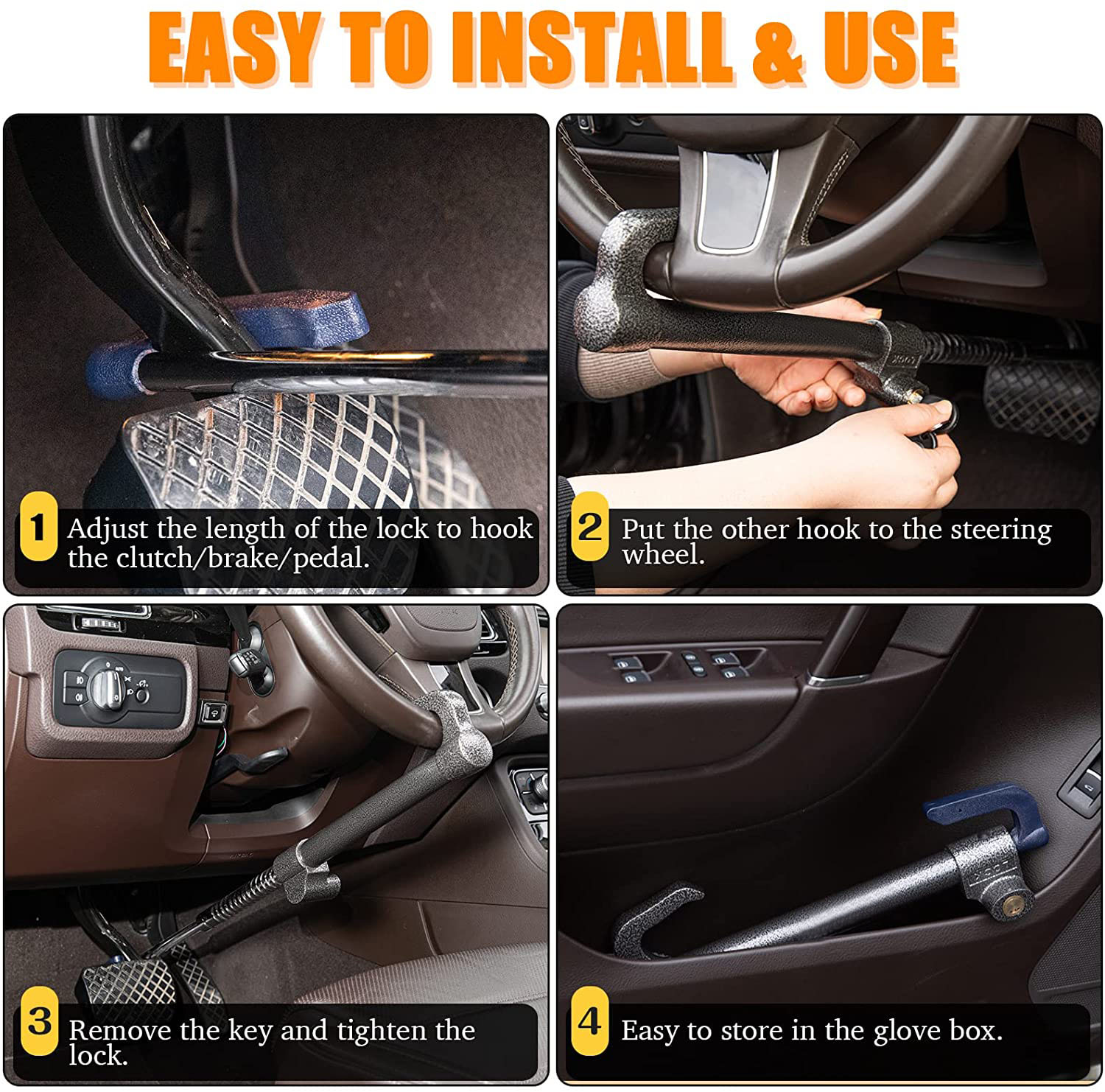 China 10341 Steering Wheel Brake Lock AntiTheft Double Hook Car Clutch