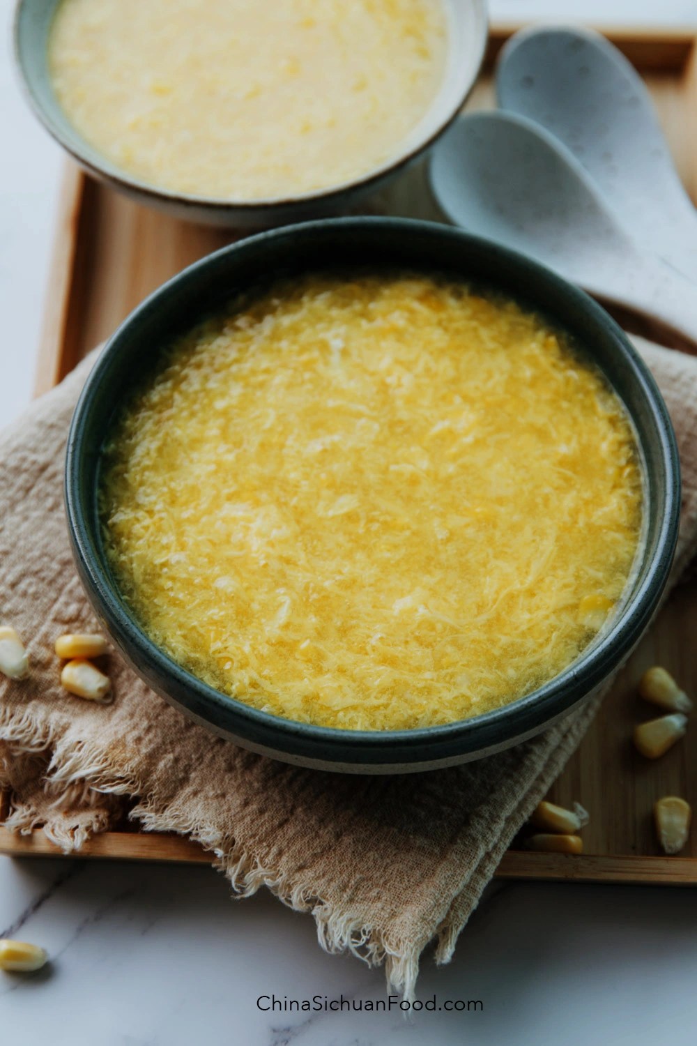 Corn Egg Drop Soup (Chinese Corn Soup) China Sichuan Food