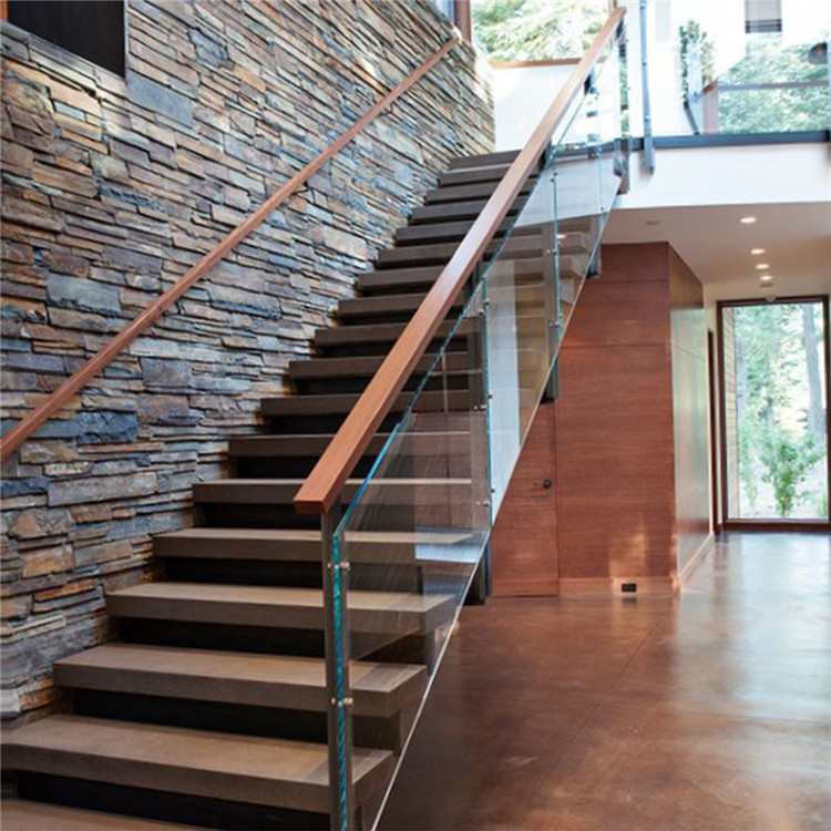 straight mild steel glass modern floating staircase prefab steel glass