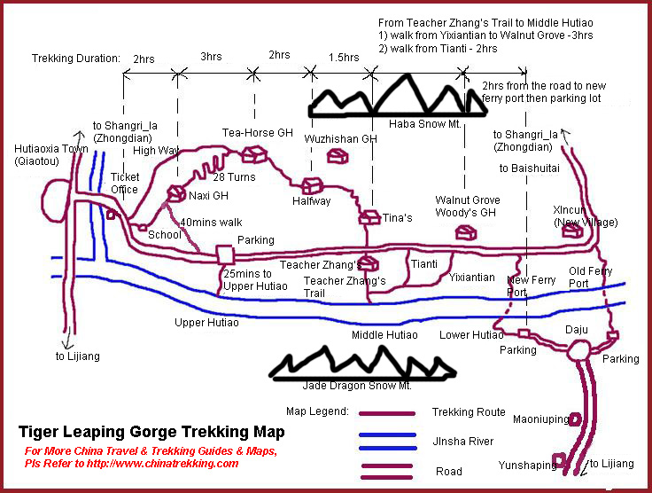 Tiger Leaping Gorge China Map Tiger Leaping Trekking Map China Trekking Guide, Route, Map, Photo