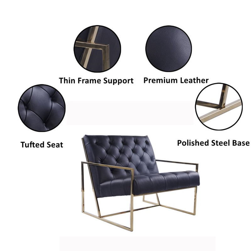 Modern Thin Frame Tufted Leather Lounge ChairClassic Furniture