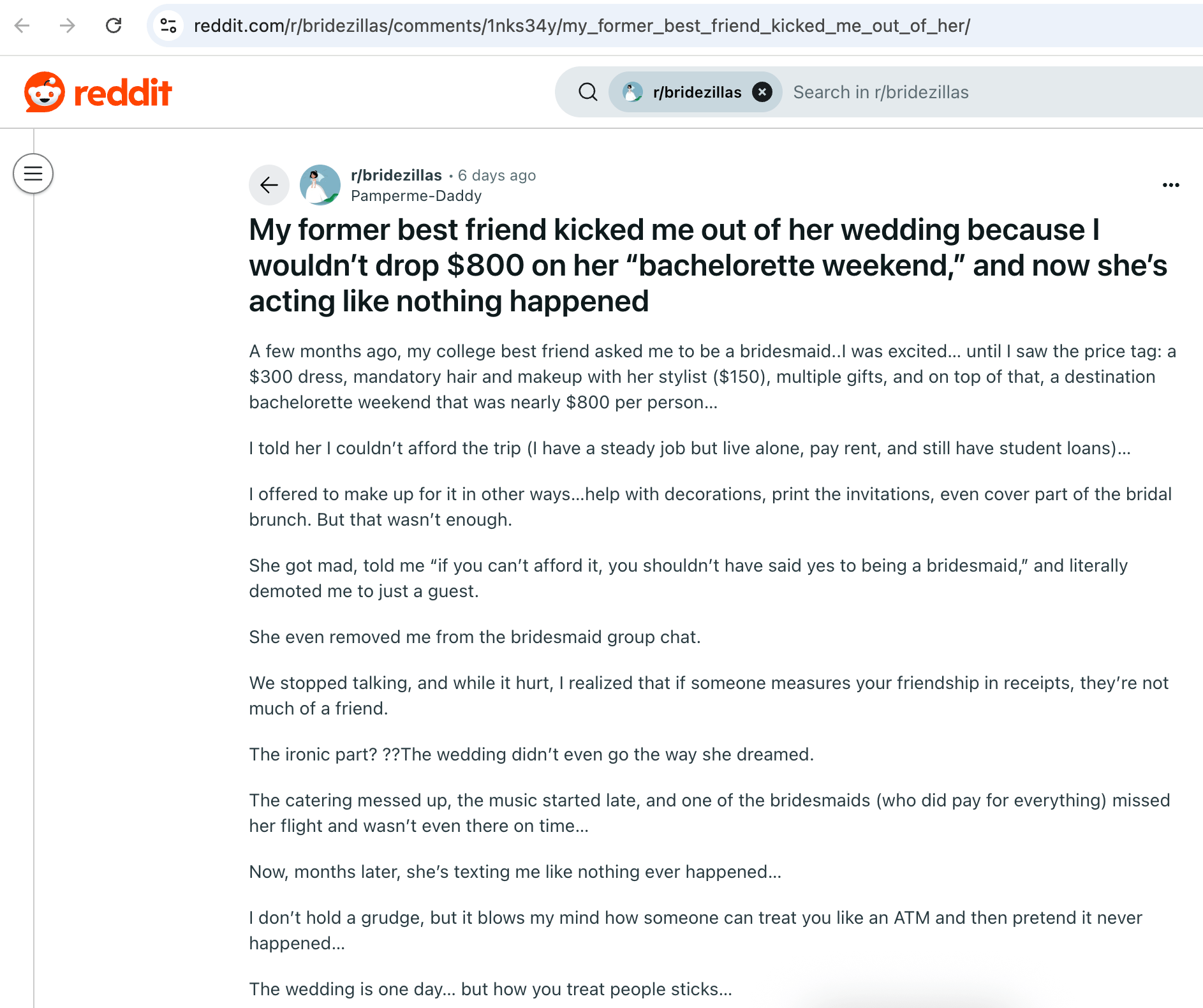 She Got Kicked Out Of Her Best Friend's Wedding For Not Being Able To