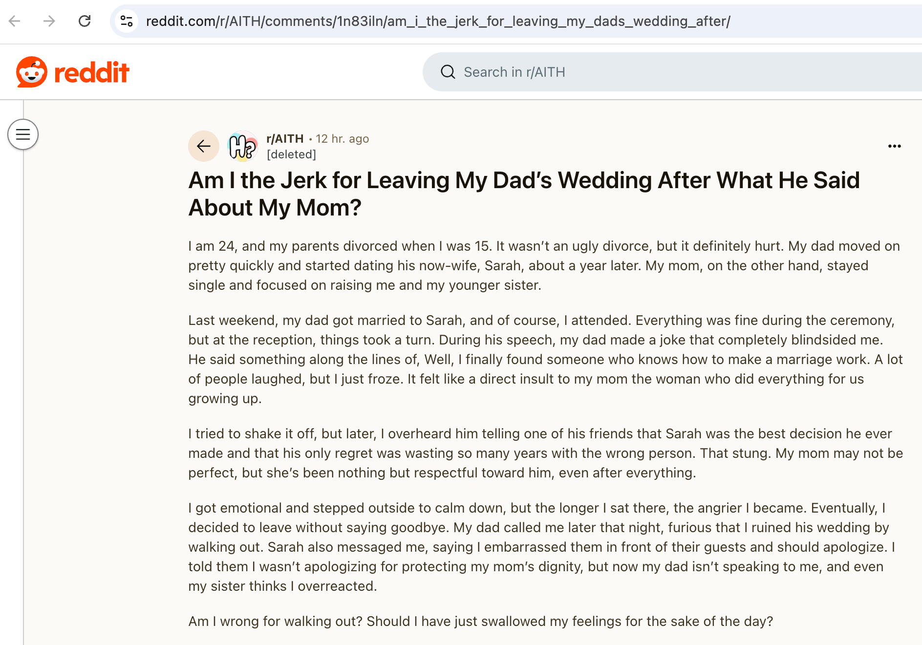 She Walked Out Of Her Dad's Wedding After He Insulted Her Mom, And His