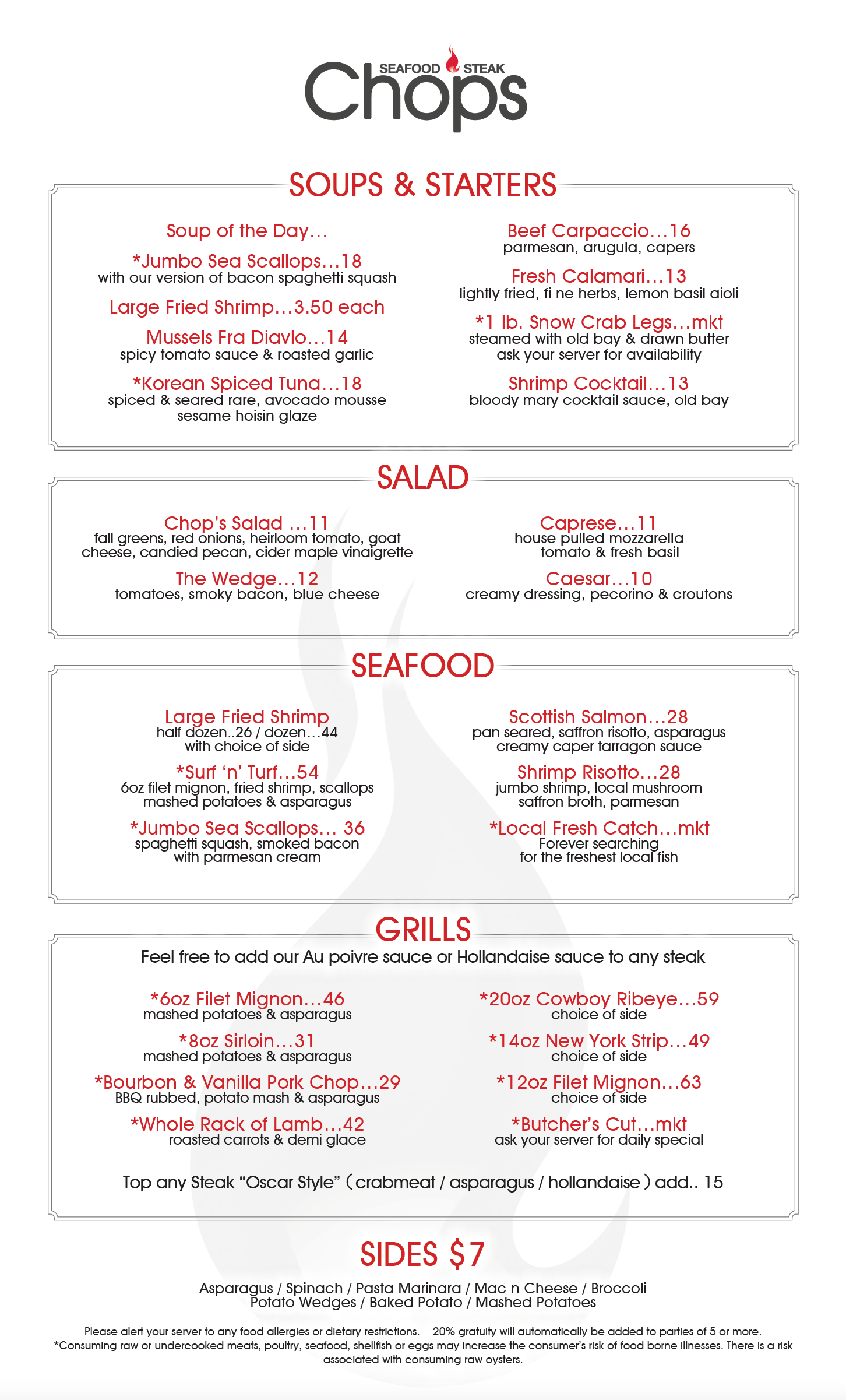 Menus Chops Virginia Beach A Virginia Beach Steak & Seafood Restaurant