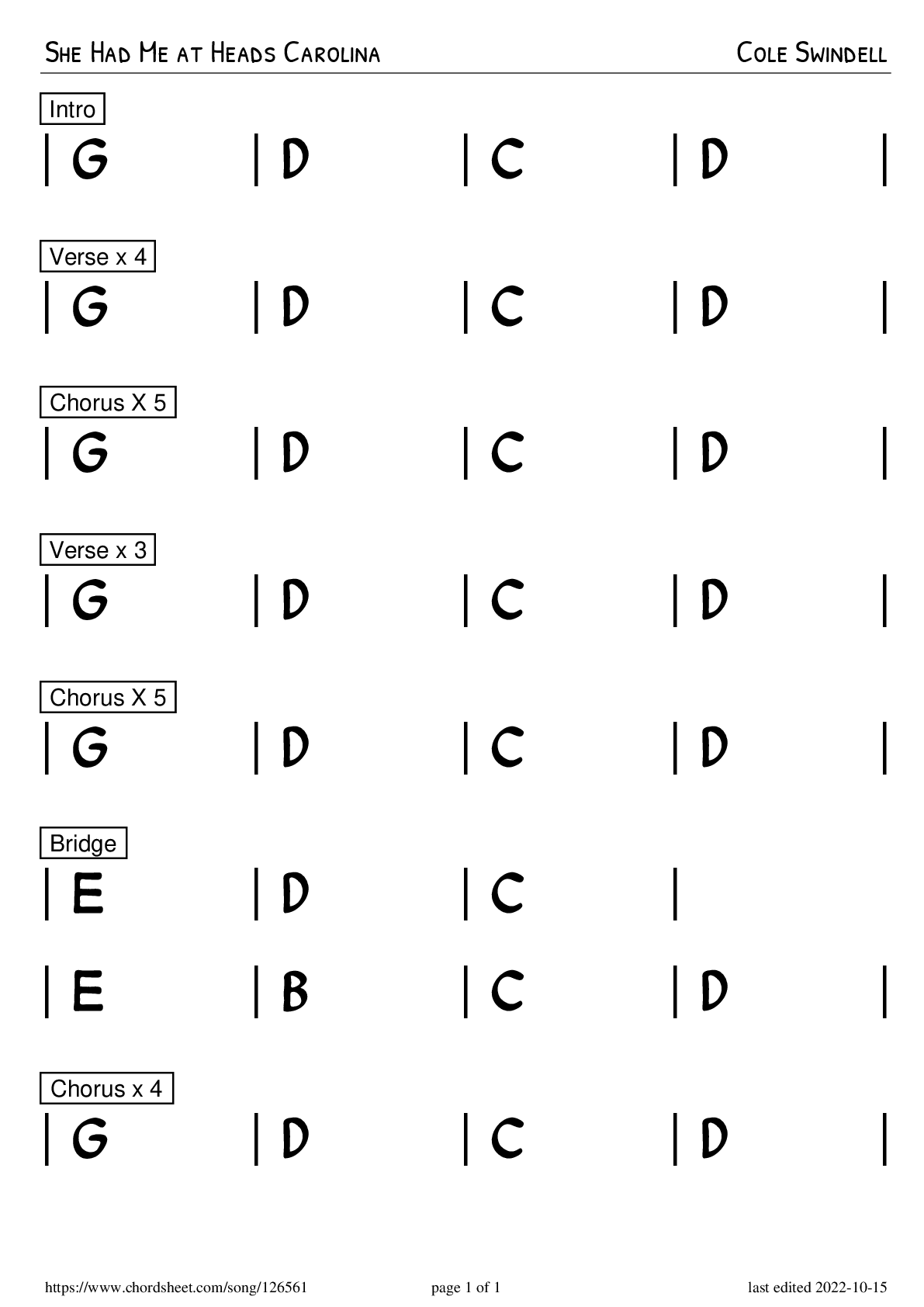 She Had Me at Heads Carolina · Cole Swindell · PNG Preview· Chord Sheet
