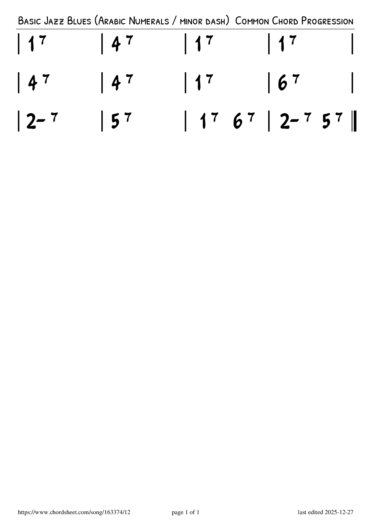 Basic Jazz Blues · Common Chord Progression · PNG Preview· Chord Sheet