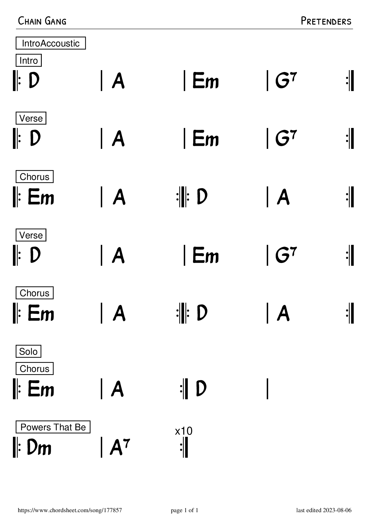 Chain Gang · Pretenders · PNG Preview· Chord Sheet Maker Online