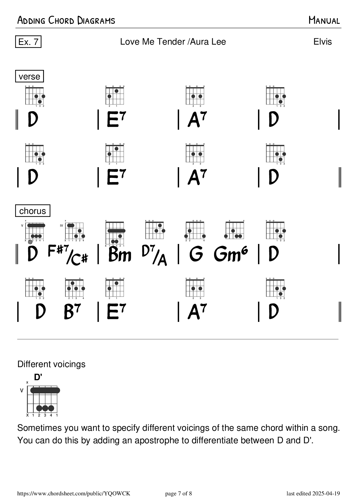 Adding Chord Diagrams · Manual · PNG Preview· Chord Sheet Maker Online