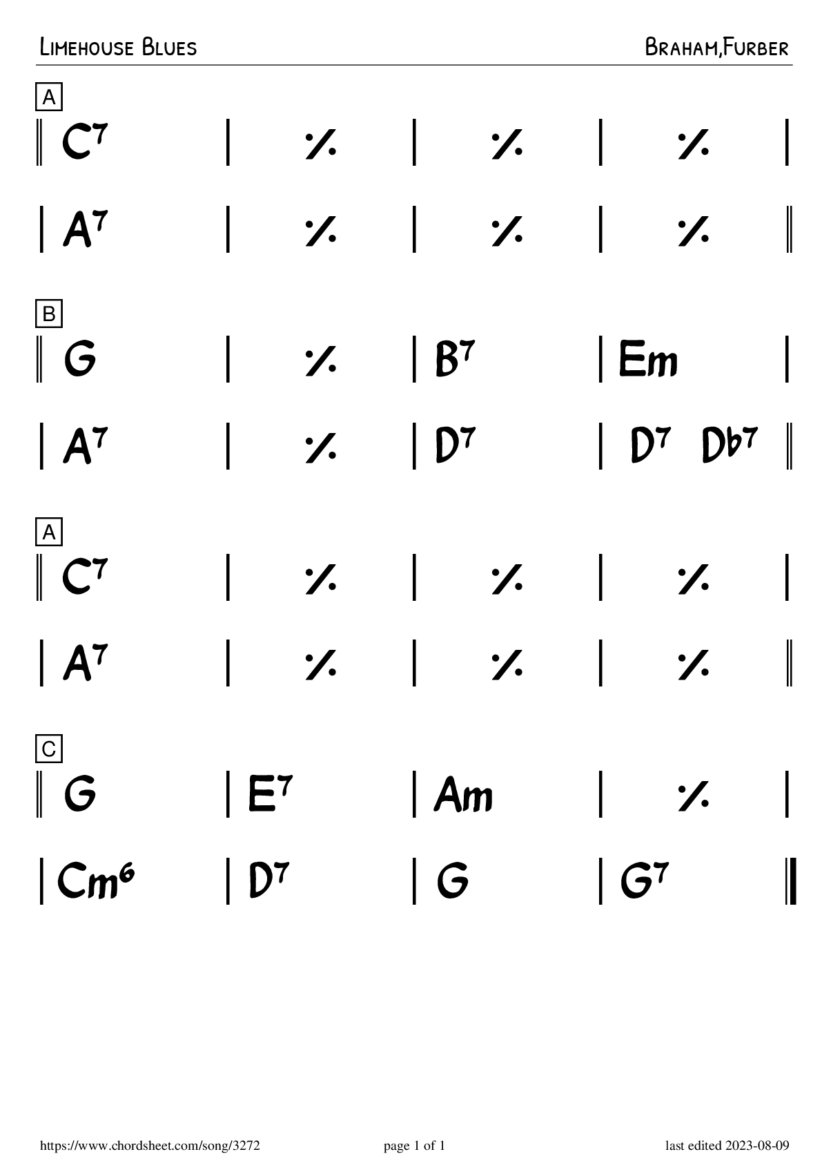 Limehouse Blues · Braham,Furber · PNG Preview· Chord Sheet Maker Online