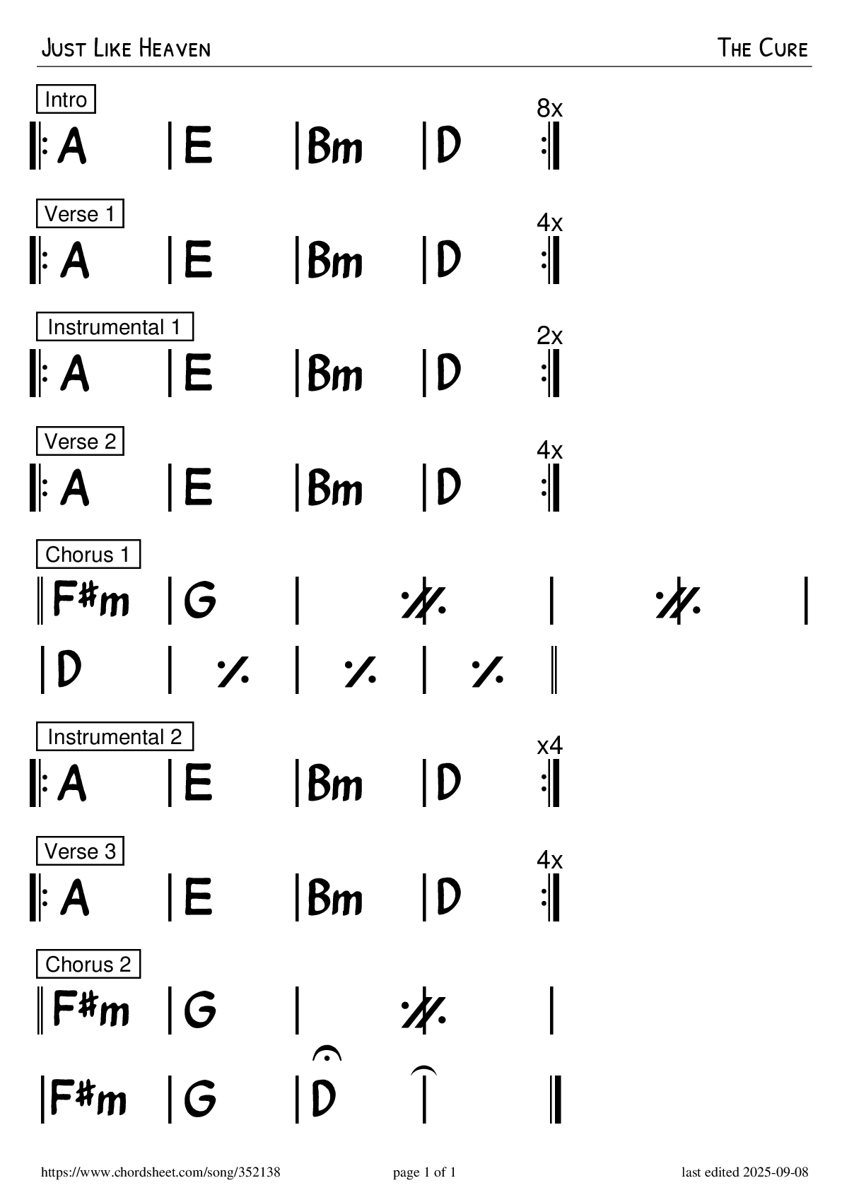 Just Like Heaven · The Cure · PNG Preview· Chord Sheet Maker Online