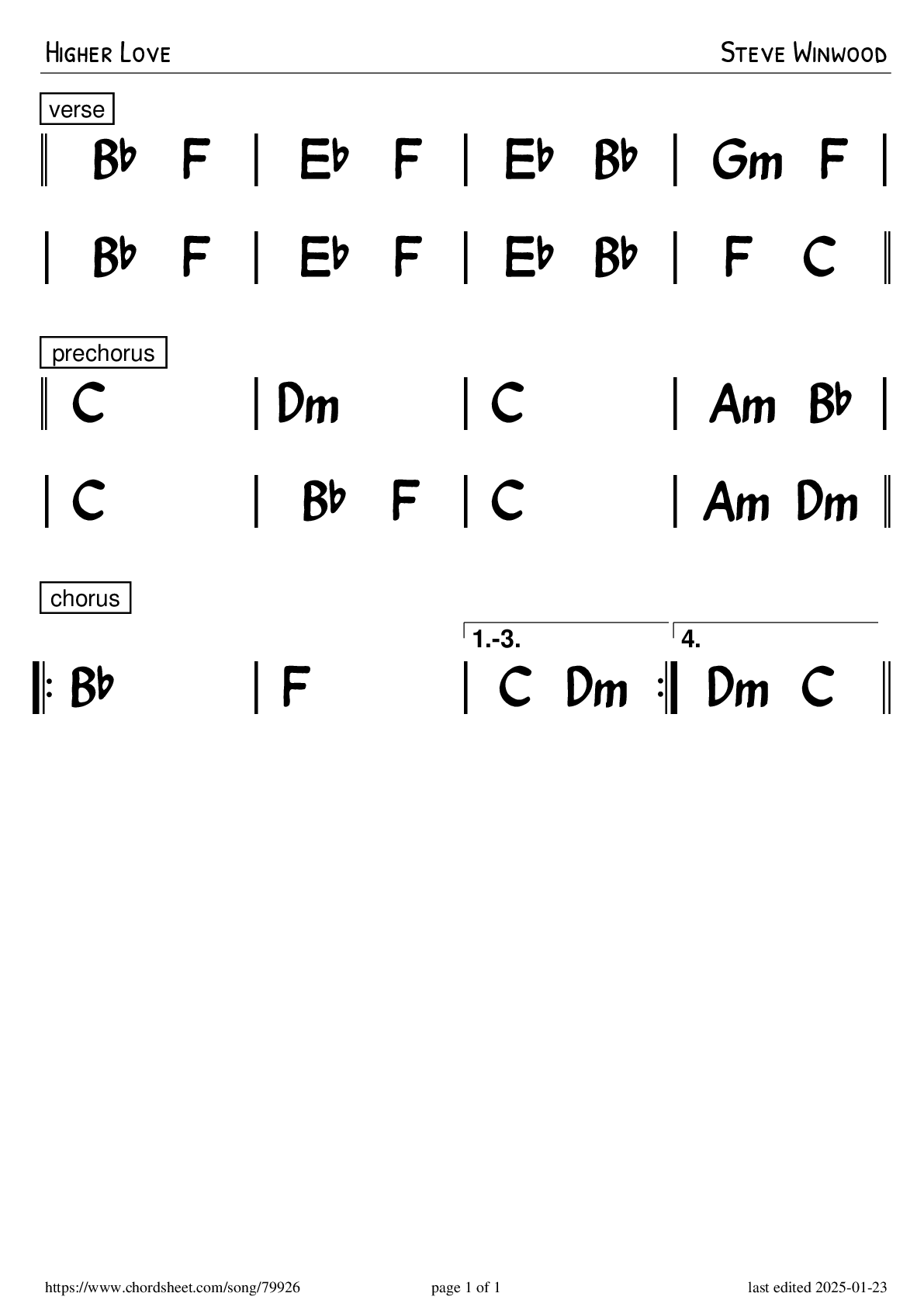 Higher Love · Steve Winwood · PNG Preview· Chord Sheet Maker Online