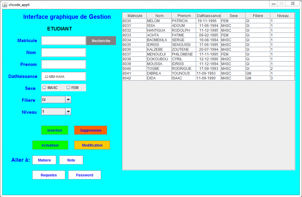 gestion des notes des étudiants en java