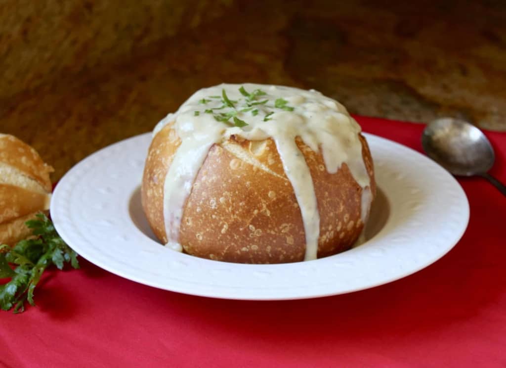 Clam Chowder (without Cream) in a Sourdough Bread Bowl Christina's Cucina