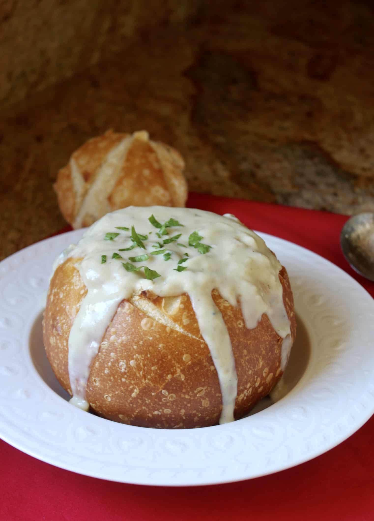Clam Chowder (without Cream) in a Sourdough Bread Bowl Christina's Cucina