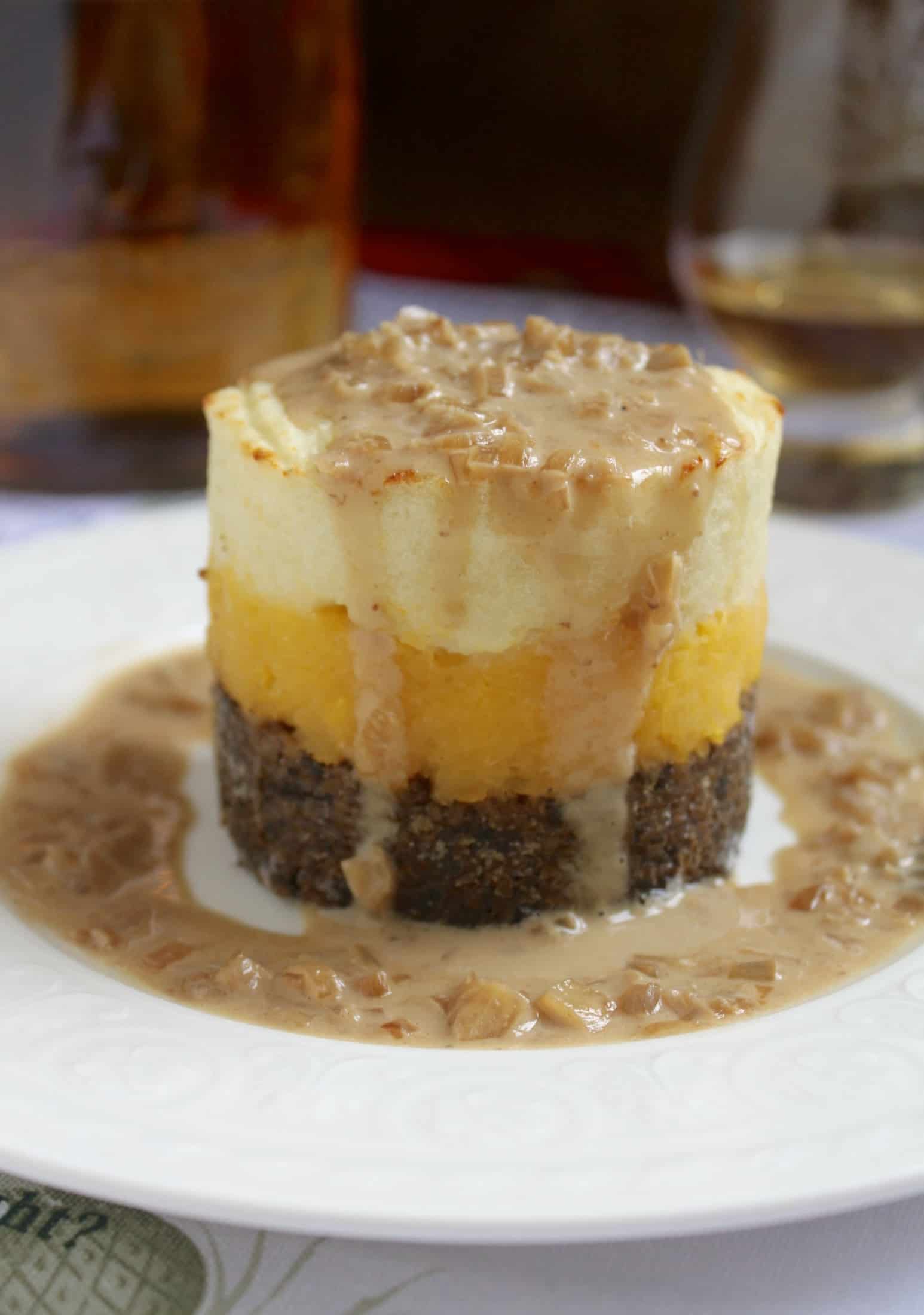 Haggis, Neeps and Tatties Stack with Whisky Sauce for Burns Night