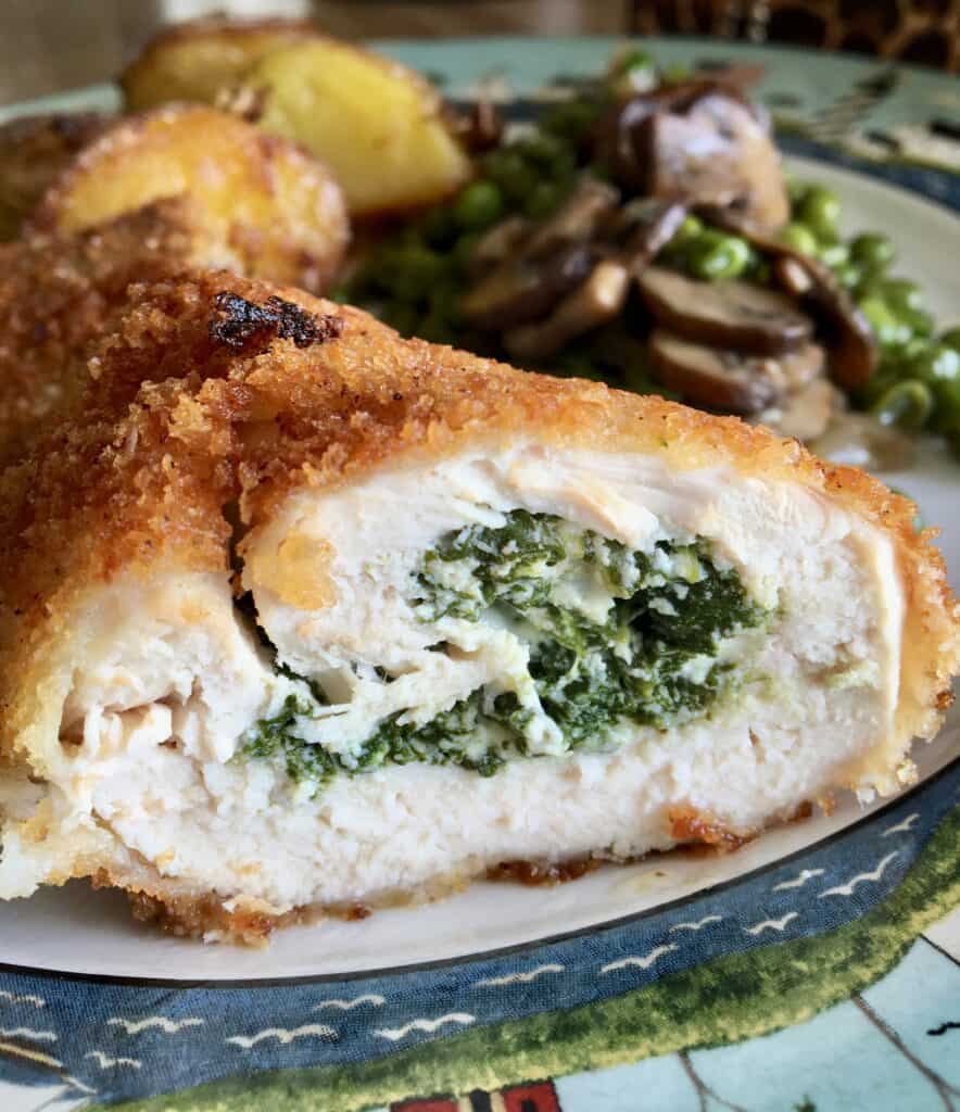 Stuffed Chicken Breast with Goat Cheese, Basil, and a Mushroom Sauce