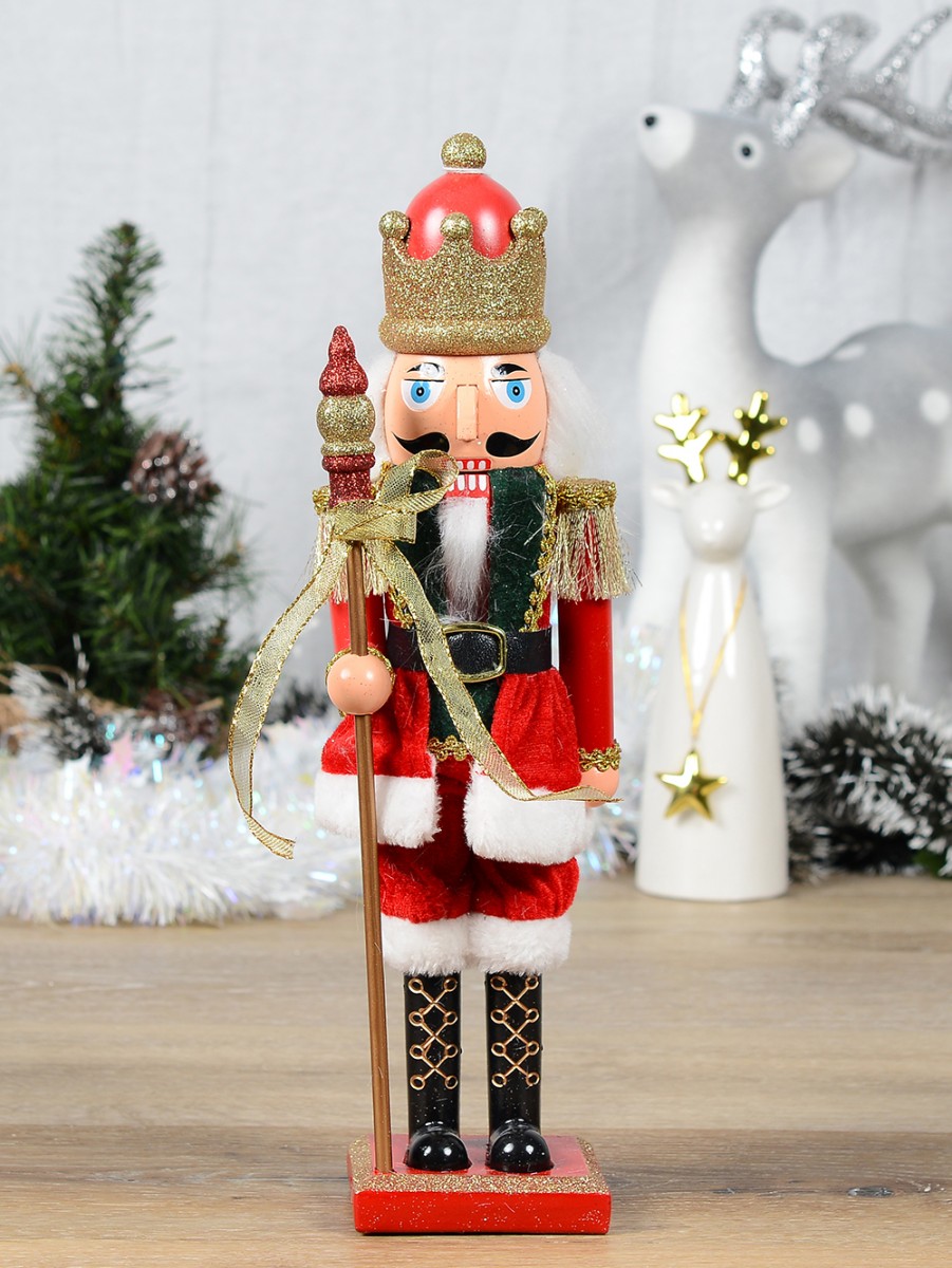 Classic Christmas Nutcracker With Finial Staff Decorative Ornament
