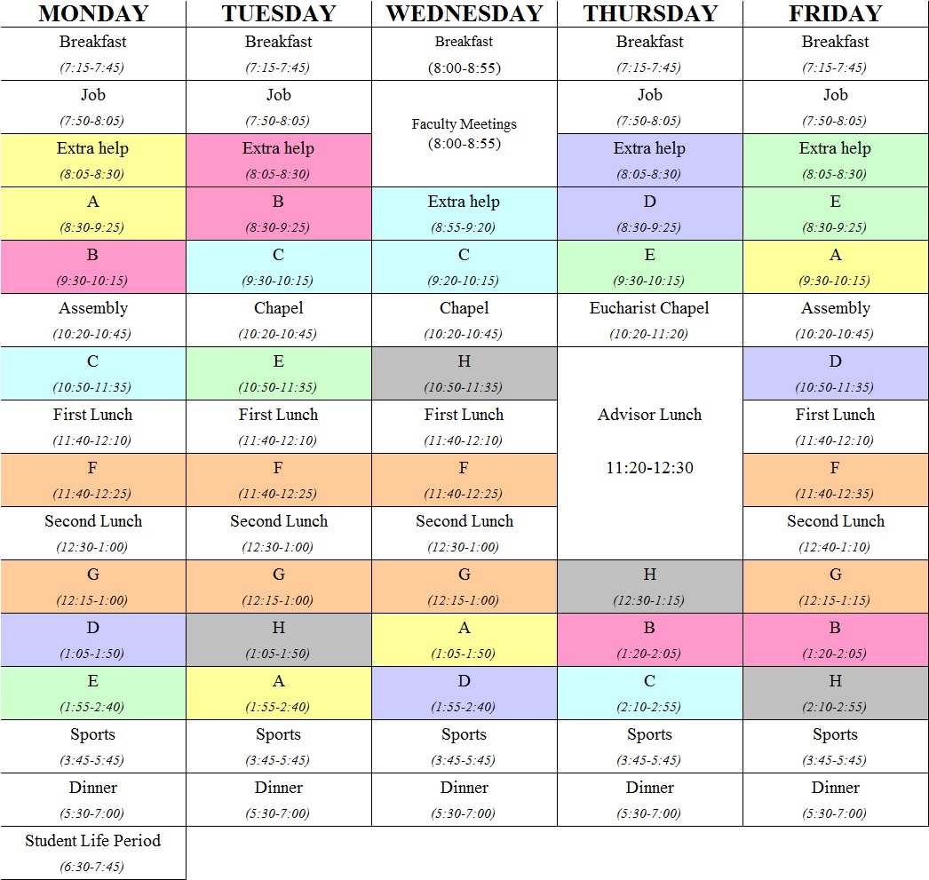 Daily Schedule Christ School