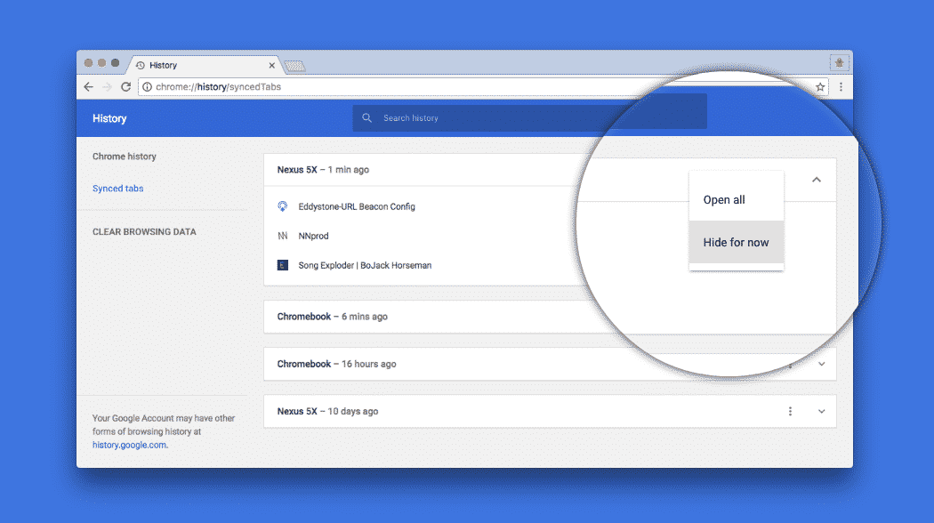 Hide A Device From Synced Tabs In Chrome S History Chrome Story