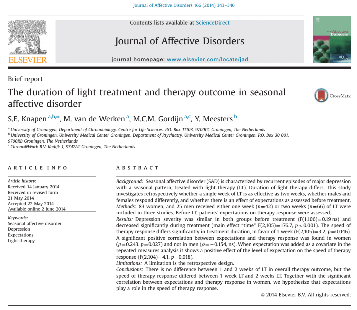 The duration of light treatment and therapy in seasonal