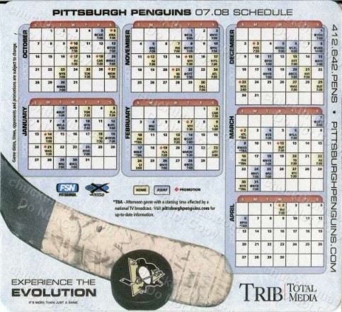 Pittsburgh Penguins Hockey Schedules Yearbooks Calendars