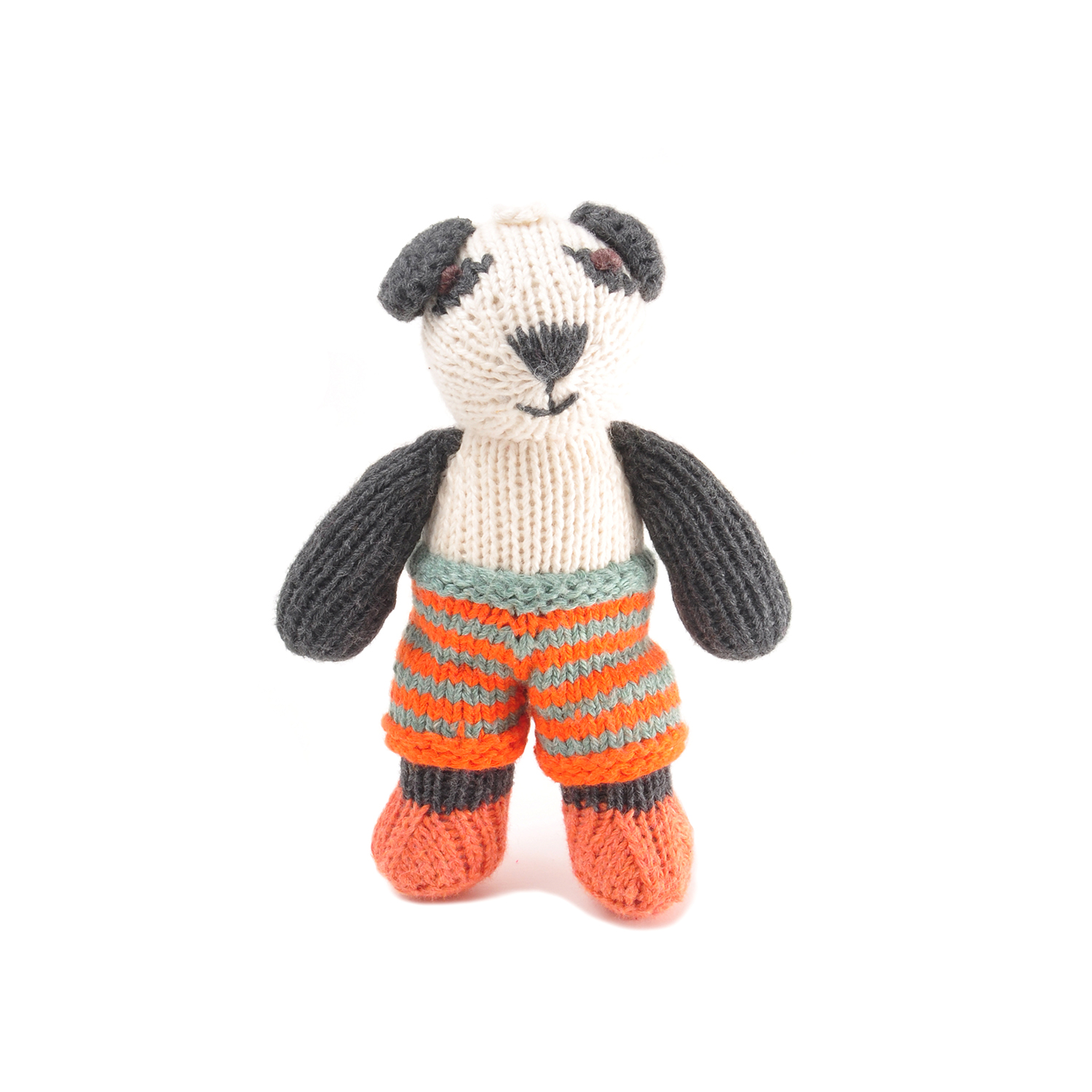 ChunkiChilli Organic Cotton Toddler Panda Soft Toy in Stripy Shorts