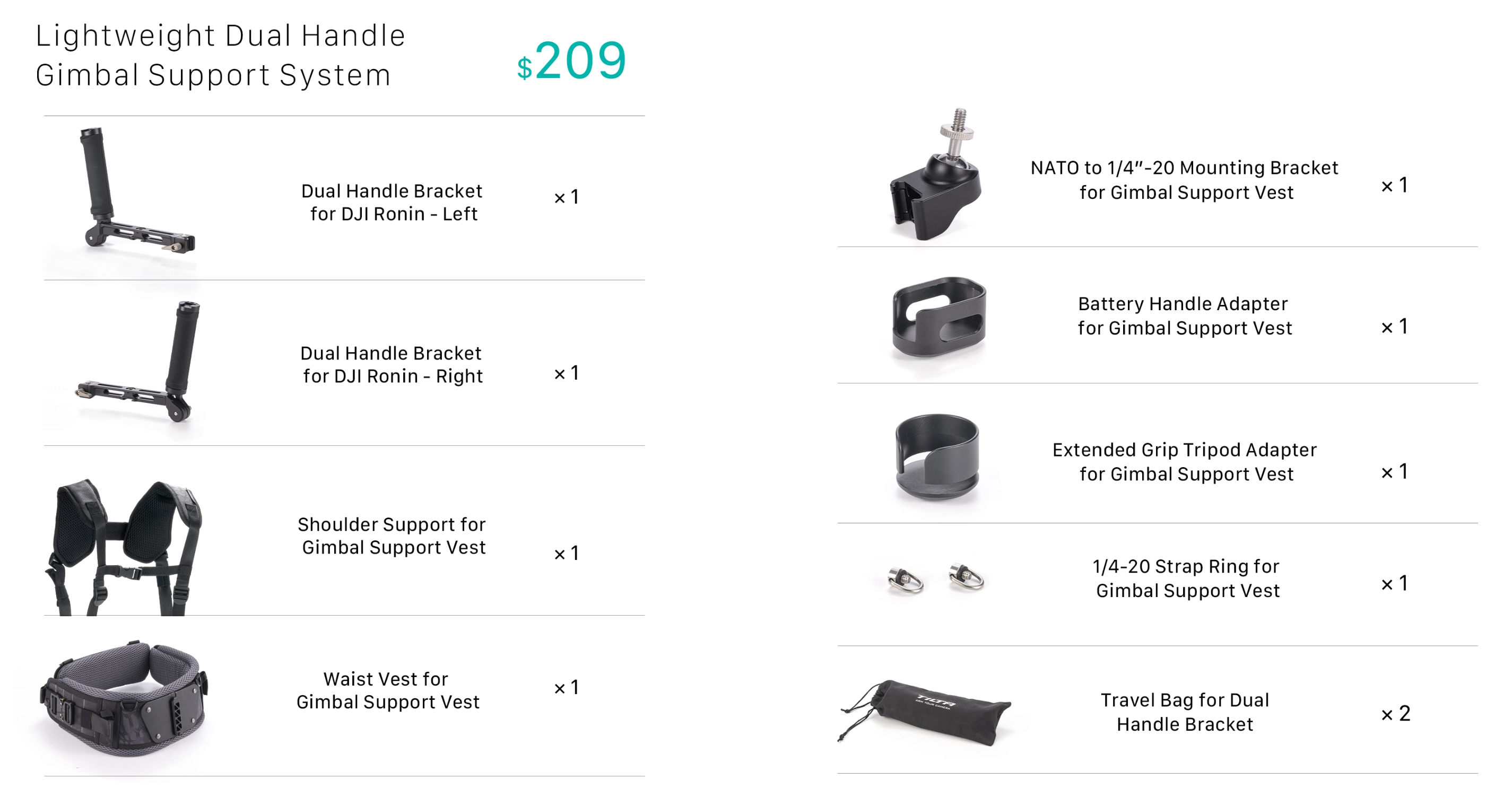 Tilta輕量級雙手柄攝影雲台支撐系統發布——適用於DJI RS系列