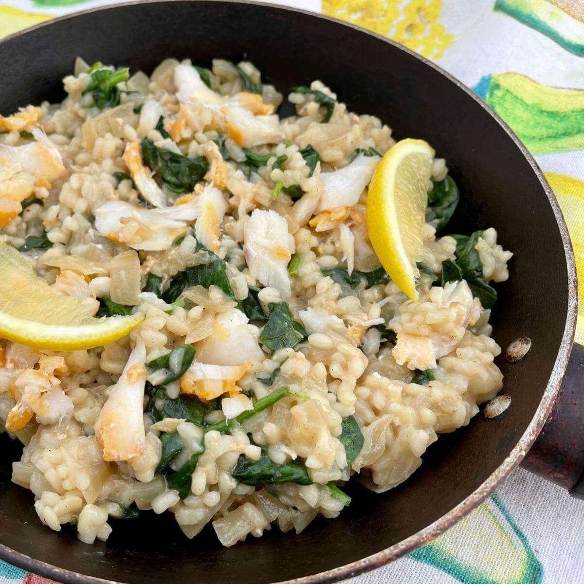 Smoked Haddock and Spinach Risotto Cinnamon and Kale