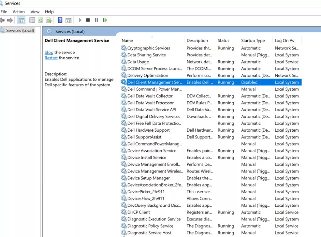 Dell Client Management service is disabled CIPHER 101