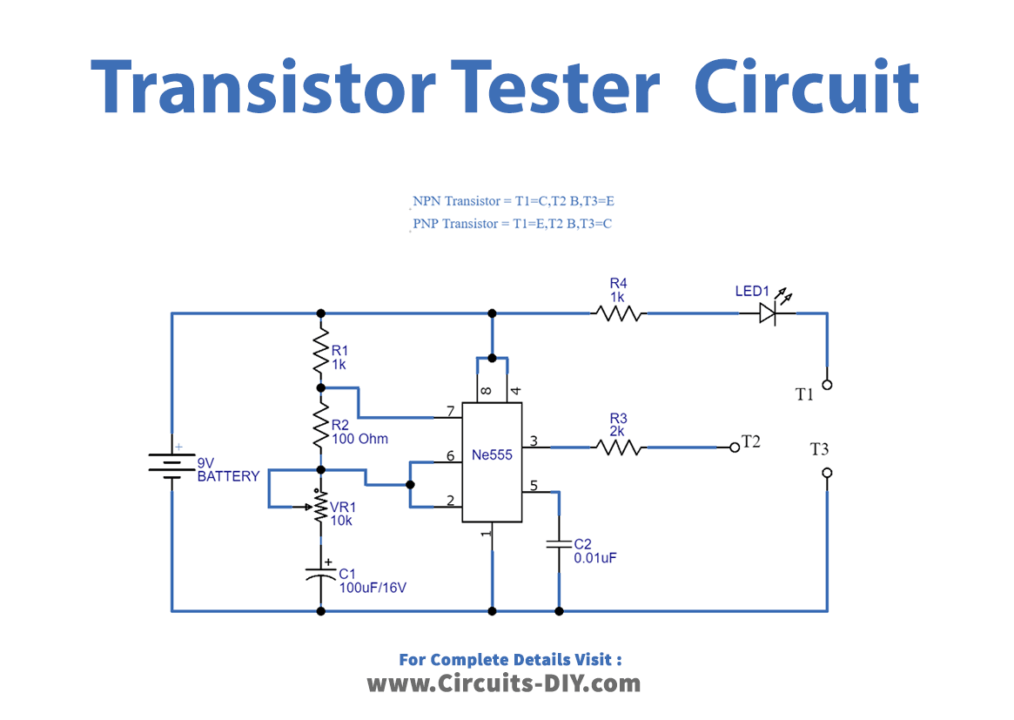 Transistor Tester Circuit Using 555 Timer