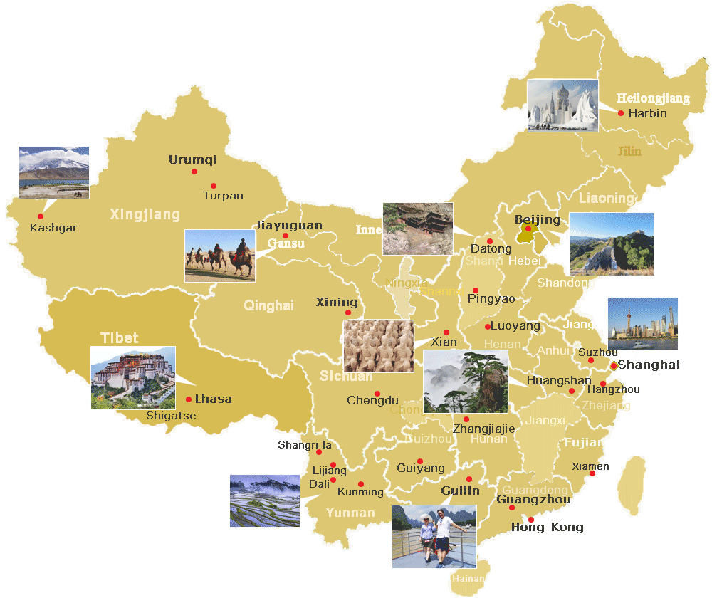 Les Points Douloureux De "Carte Touristique De Chine" Meilleures Destination Chine, Voyage selon des villes